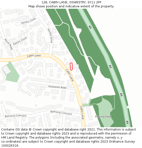 128, CABIN LANE, OSWESTRY, SY11 2PF: Location map and indicative extent of plot