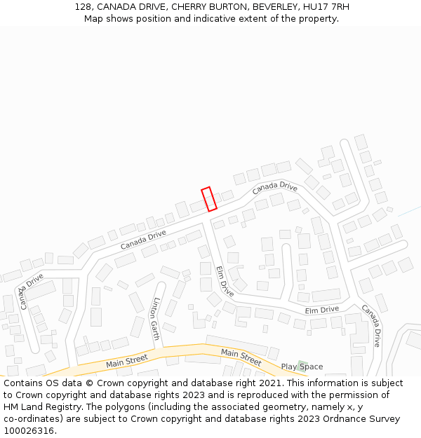 128, CANADA DRIVE, CHERRY BURTON, BEVERLEY, HU17 7RH: Location map and indicative extent of plot