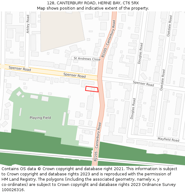 128, CANTERBURY ROAD, HERNE BAY, CT6 5RX: Location map and indicative extent of plot