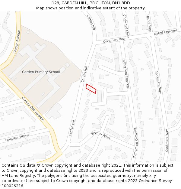 128, CARDEN HILL, BRIGHTON, BN1 8DD: Location map and indicative extent of plot