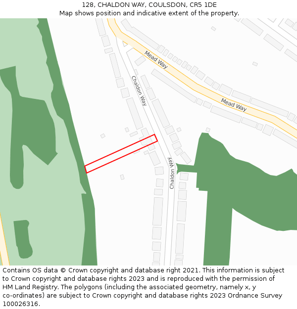 128, CHALDON WAY, COULSDON, CR5 1DE: Location map and indicative extent of plot