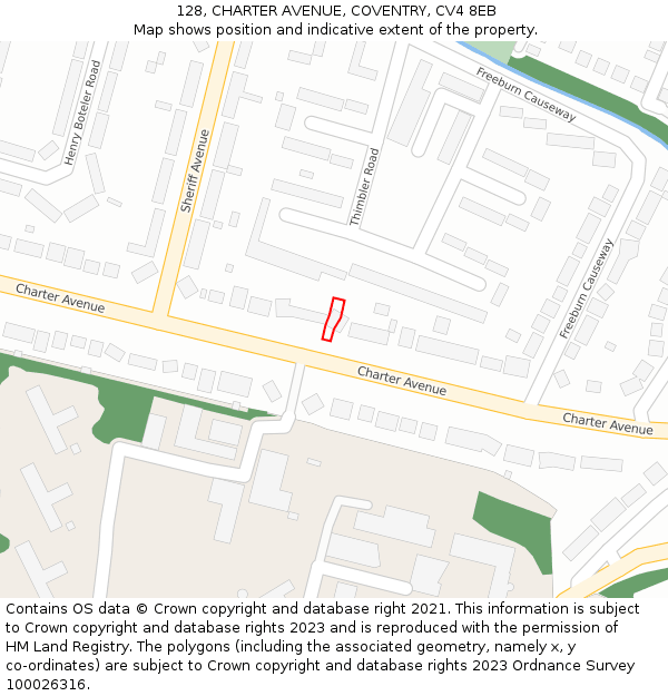 128, CHARTER AVENUE, COVENTRY, CV4 8EB: Location map and indicative extent of plot