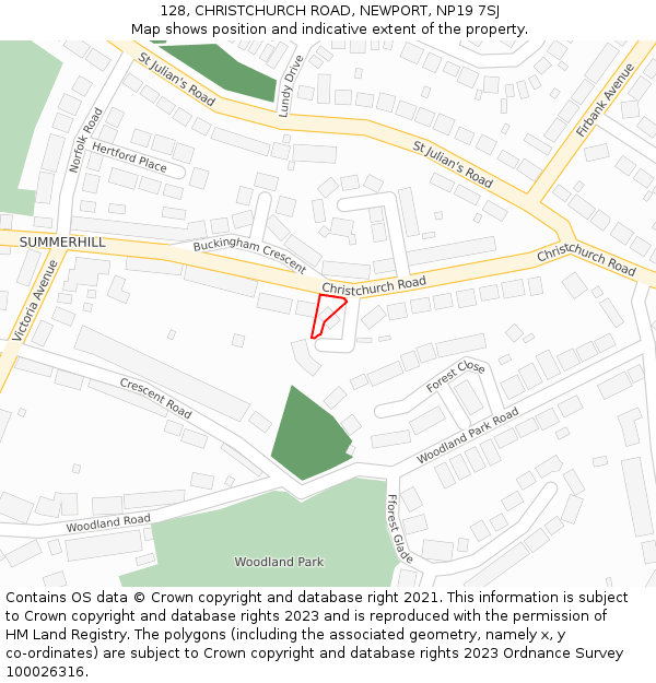 128, CHRISTCHURCH ROAD, NEWPORT, NP19 7SJ: Location map and indicative extent of plot