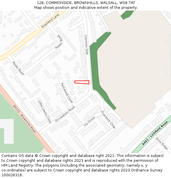 128, COMMONSIDE, BROWNHILLS, WALSALL, WS8 7AT: Location map and indicative extent of plot
