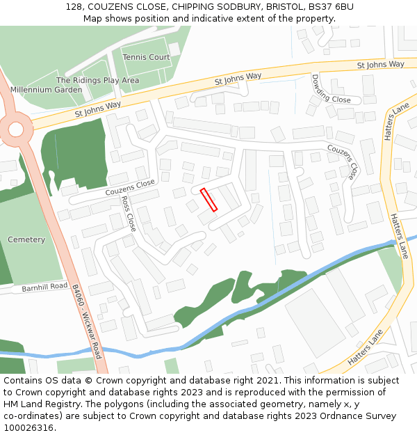 128, COUZENS CLOSE, CHIPPING SODBURY, BRISTOL, BS37 6BU: Location map and indicative extent of plot