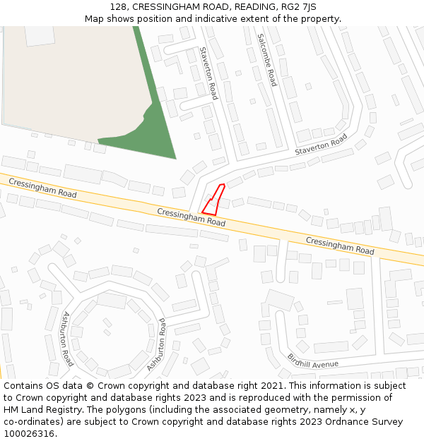 128, CRESSINGHAM ROAD, READING, RG2 7JS: Location map and indicative extent of plot