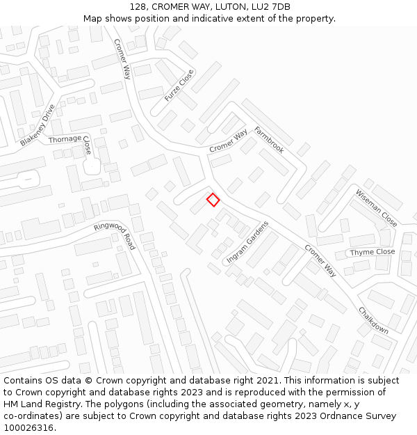 128, CROMER WAY, LUTON, LU2 7DB: Location map and indicative extent of plot