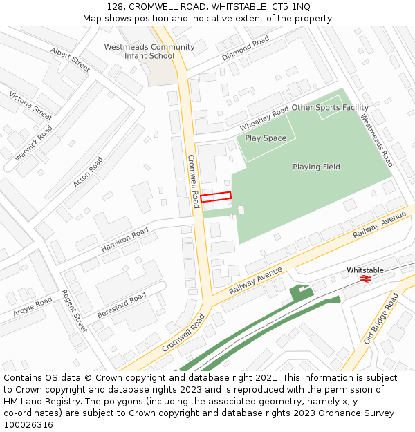 128, CROMWELL ROAD, WHITSTABLE, CT5 1NQ: Location map and indicative extent of plot