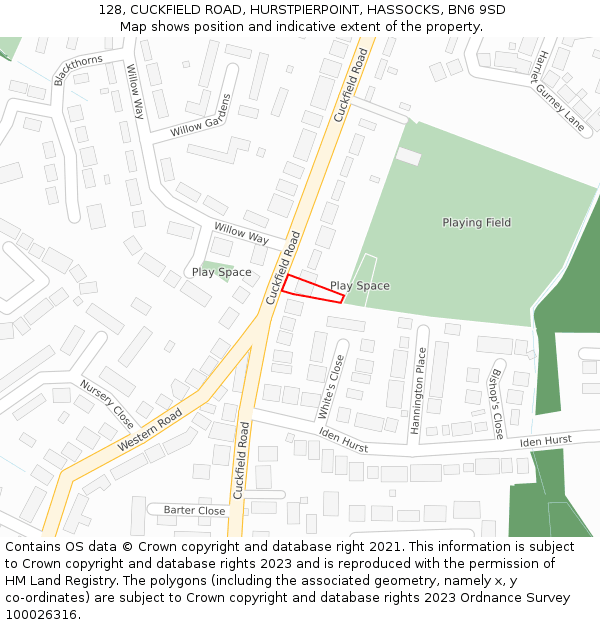 128, CUCKFIELD ROAD, HURSTPIERPOINT, HASSOCKS, BN6 9SD: Location map and indicative extent of plot