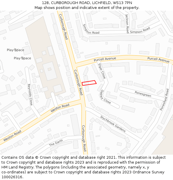 128, CURBOROUGH ROAD, LICHFIELD, WS13 7PN: Location map and indicative extent of plot