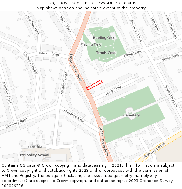 128, DROVE ROAD, BIGGLESWADE, SG18 0HN: Location map and indicative extent of plot