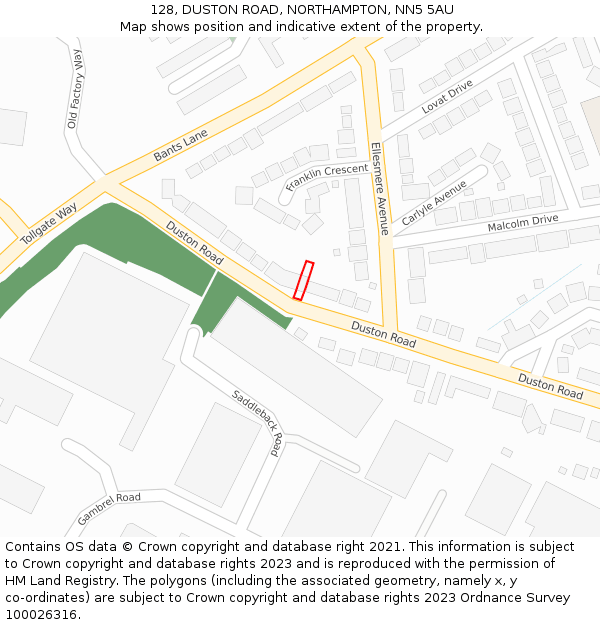 128, DUSTON ROAD, NORTHAMPTON, NN5 5AU: Location map and indicative extent of plot