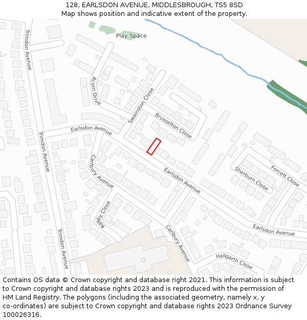 128, EARLSDON AVENUE, MIDDLESBROUGH, TS5 8SD: Location map and indicative extent of plot