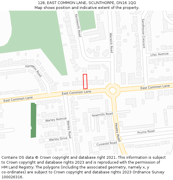 128, EAST COMMON LANE, SCUNTHORPE, DN16 1QG: Location map and indicative extent of plot