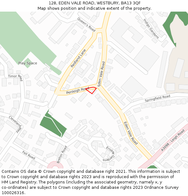 128, EDEN VALE ROAD, WESTBURY, BA13 3QF: Location map and indicative extent of plot