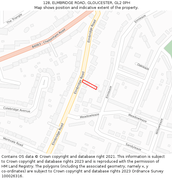 128, ELMBRIDGE ROAD, GLOUCESTER, GL2 0PH: Location map and indicative extent of plot