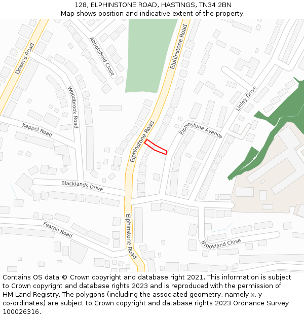 128, ELPHINSTONE ROAD, HASTINGS, TN34 2BN: Location map and indicative extent of plot