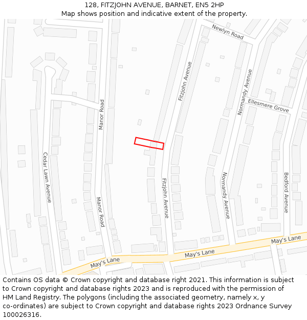 128, FITZJOHN AVENUE, BARNET, EN5 2HP: Location map and indicative extent of plot