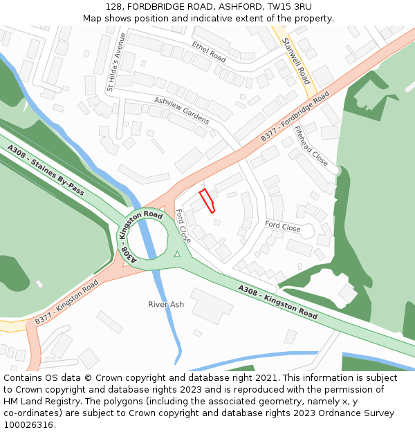 128, FORDBRIDGE ROAD, ASHFORD, TW15 3RU: Location map and indicative extent of plot