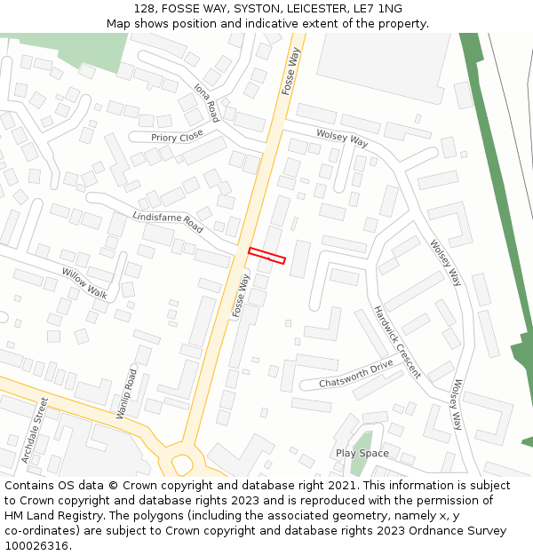 128, FOSSE WAY, SYSTON, LEICESTER, LE7 1NG: Location map and indicative extent of plot