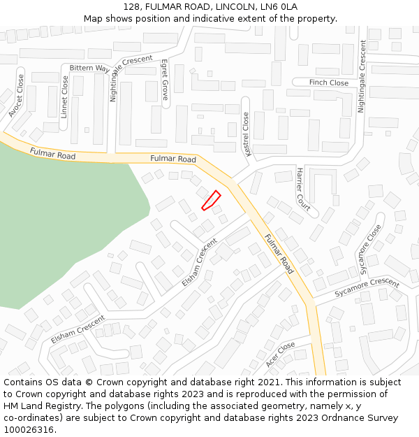 128, FULMAR ROAD, LINCOLN, LN6 0LA: Location map and indicative extent of plot