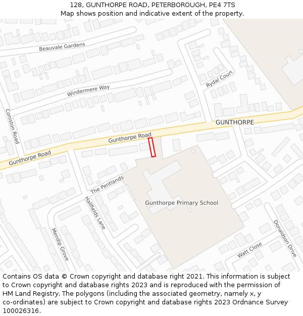 128, GUNTHORPE ROAD, PETERBOROUGH, PE4 7TS: Location map and indicative extent of plot