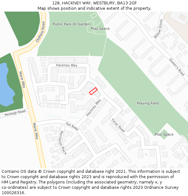 128, HACKNEY WAY, WESTBURY, BA13 2GF: Location map and indicative extent of plot