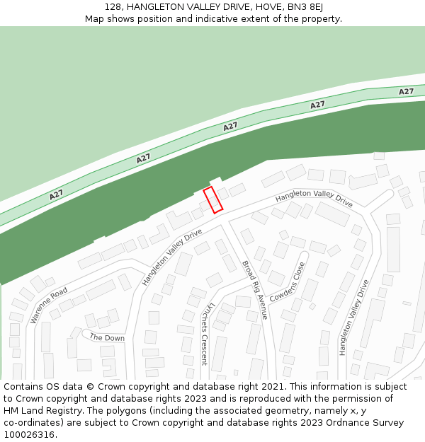 128, HANGLETON VALLEY DRIVE, HOVE, BN3 8EJ: Location map and indicative extent of plot