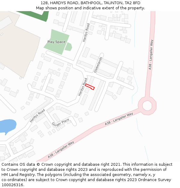 128, HARDYS ROAD, BATHPOOL, TAUNTON, TA2 8FD: Location map and indicative extent of plot