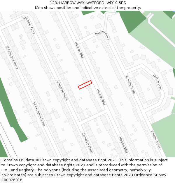 128, HARROW WAY, WATFORD, WD19 5ES: Location map and indicative extent of plot