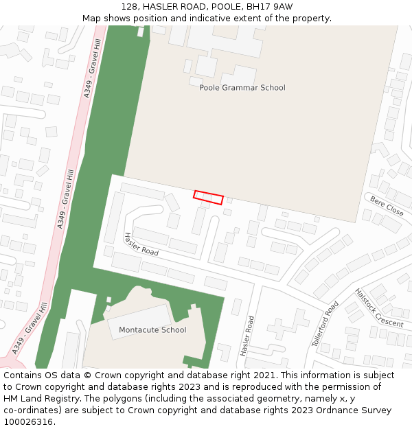 128, HASLER ROAD, POOLE, BH17 9AW: Location map and indicative extent of plot