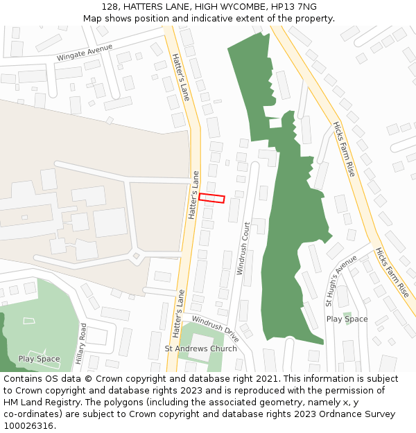 128, HATTERS LANE, HIGH WYCOMBE, HP13 7NG: Location map and indicative extent of plot