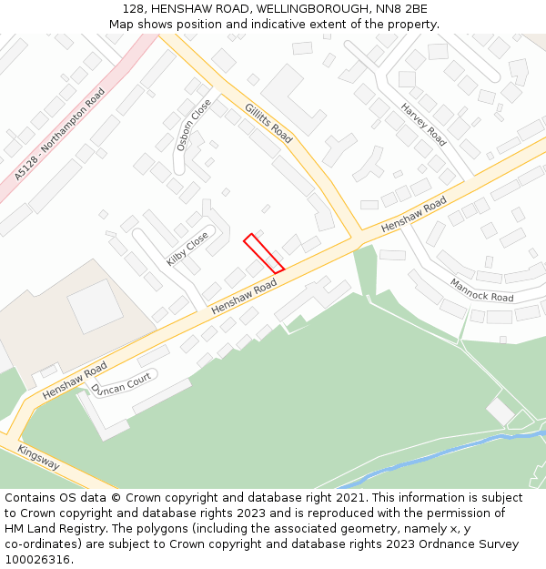 128, HENSHAW ROAD, WELLINGBOROUGH, NN8 2BE: Location map and indicative extent of plot