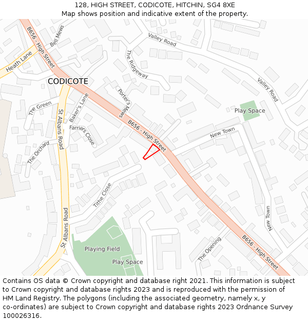 128, HIGH STREET, CODICOTE, HITCHIN, SG4 8XE: Location map and indicative extent of plot