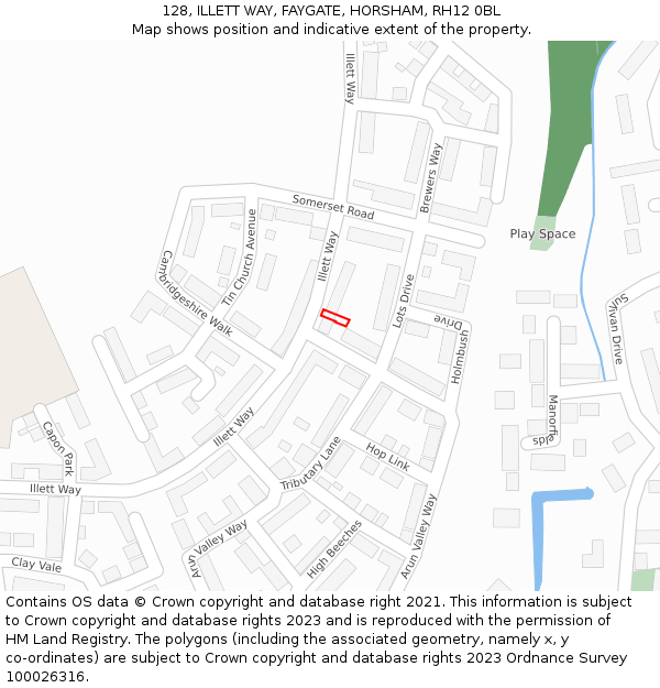 128, ILLETT WAY, FAYGATE, HORSHAM, RH12 0BL: Location map and indicative extent of plot