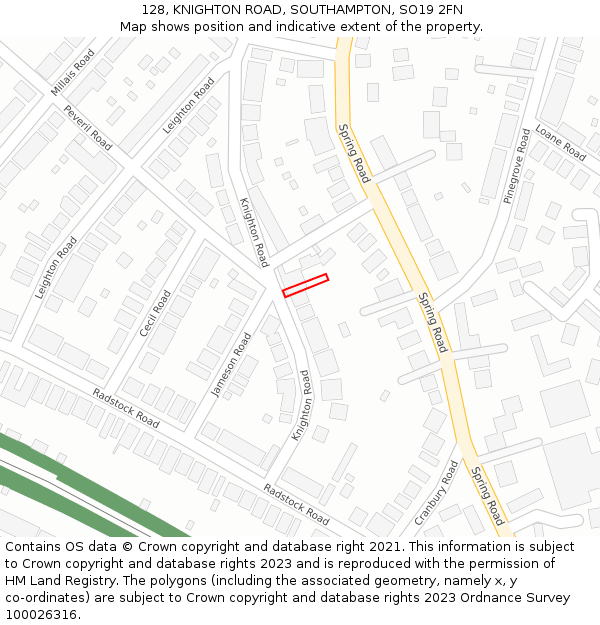 128, KNIGHTON ROAD, SOUTHAMPTON, SO19 2FN: Location map and indicative extent of plot