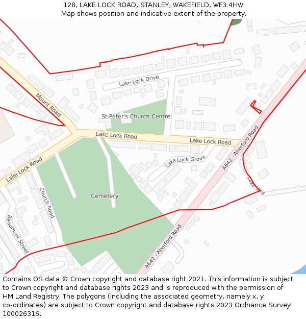 128, LAKE LOCK ROAD, STANLEY, WAKEFIELD, WF3 4HW: Location map and indicative extent of plot