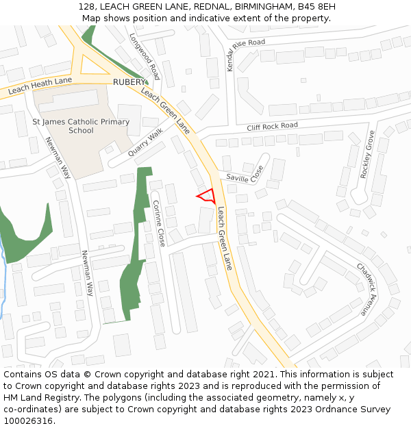 128, LEACH GREEN LANE, REDNAL, BIRMINGHAM, B45 8EH: Location map and indicative extent of plot