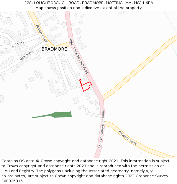 128, LOUGHBOROUGH ROAD, BRADMORE, NOTTINGHAM, NG11 6PA: Location map and indicative extent of plot