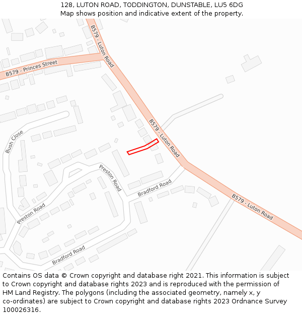 128, LUTON ROAD, TODDINGTON, DUNSTABLE, LU5 6DG: Location map and indicative extent of plot