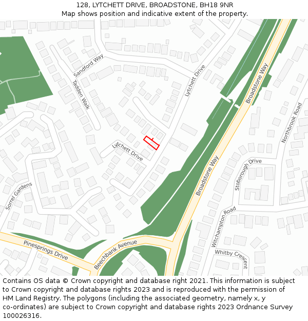 128, LYTCHETT DRIVE, BROADSTONE, BH18 9NR: Location map and indicative extent of plot