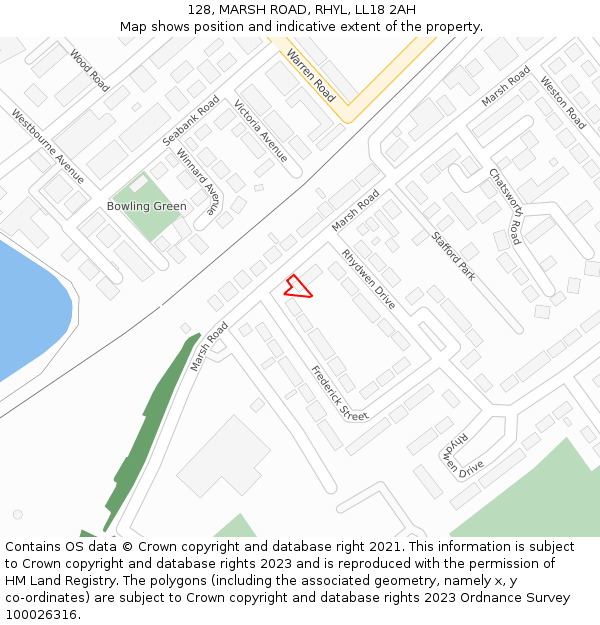 128, MARSH ROAD, RHYL, LL18 2AH: Location map and indicative extent of plot