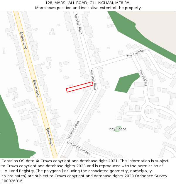 128, MARSHALL ROAD, GILLINGHAM, ME8 0AL: Location map and indicative extent of plot