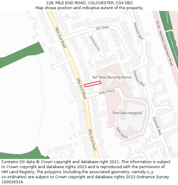 128, MILE END ROAD, COLCHESTER, CO4 5BZ: Location map and indicative extent of plot