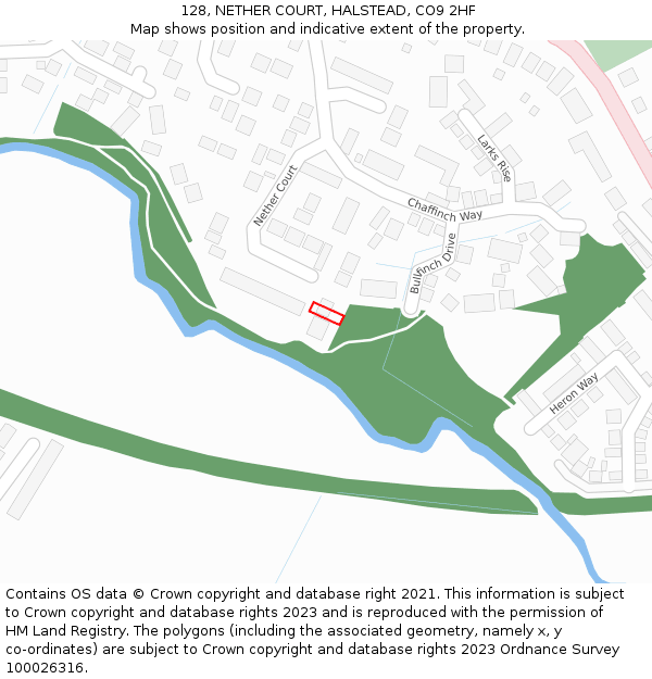 128, NETHER COURT, HALSTEAD, CO9 2HF: Location map and indicative extent of plot