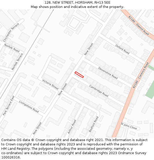 128, NEW STREET, HORSHAM, RH13 5EE: Location map and indicative extent of plot