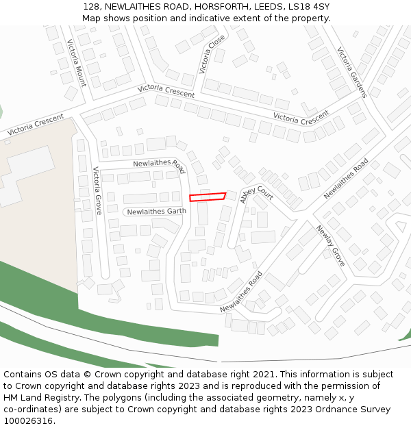 128, NEWLAITHES ROAD, HORSFORTH, LEEDS, LS18 4SY: Location map and indicative extent of plot