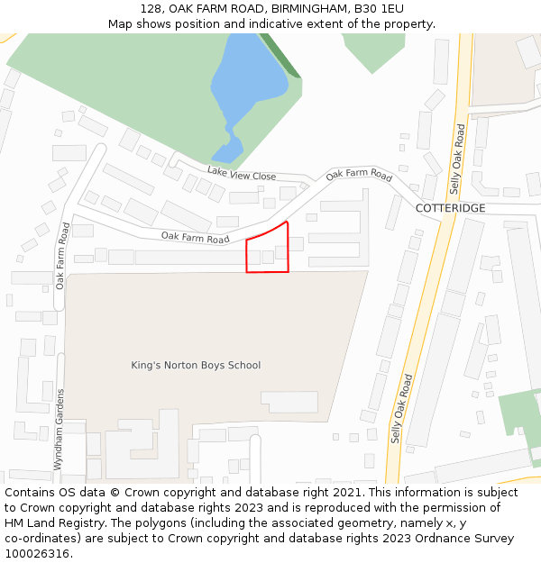 128, OAK FARM ROAD, BIRMINGHAM, B30 1EU: Location map and indicative extent of plot