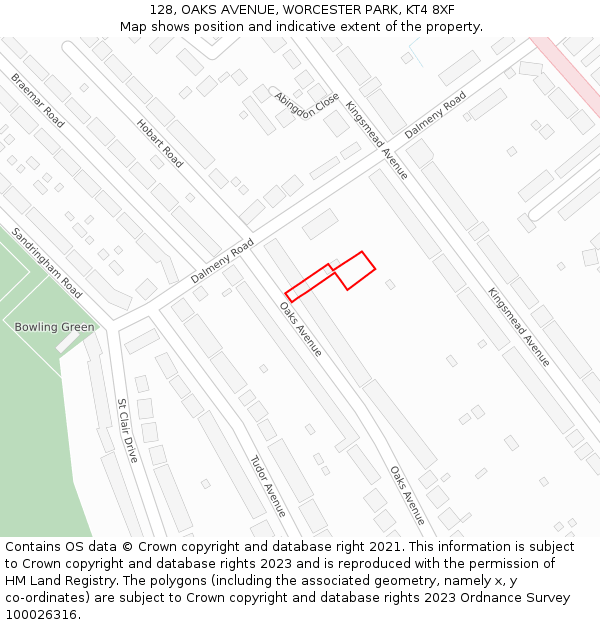 128, OAKS AVENUE, WORCESTER PARK, KT4 8XF: Location map and indicative extent of plot