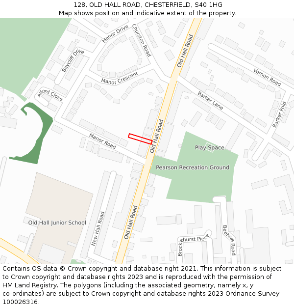 128, OLD HALL ROAD, CHESTERFIELD, S40 1HG: Location map and indicative extent of plot
